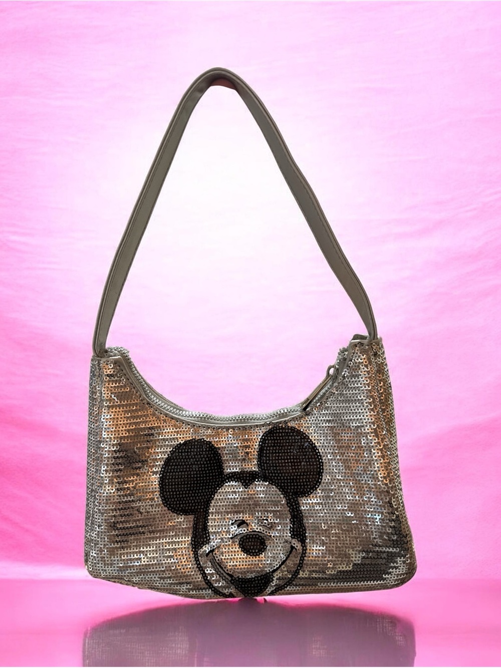 Disney Forever 21 Silver Sequin Mickey Mouse Shoulder Hobo Bag